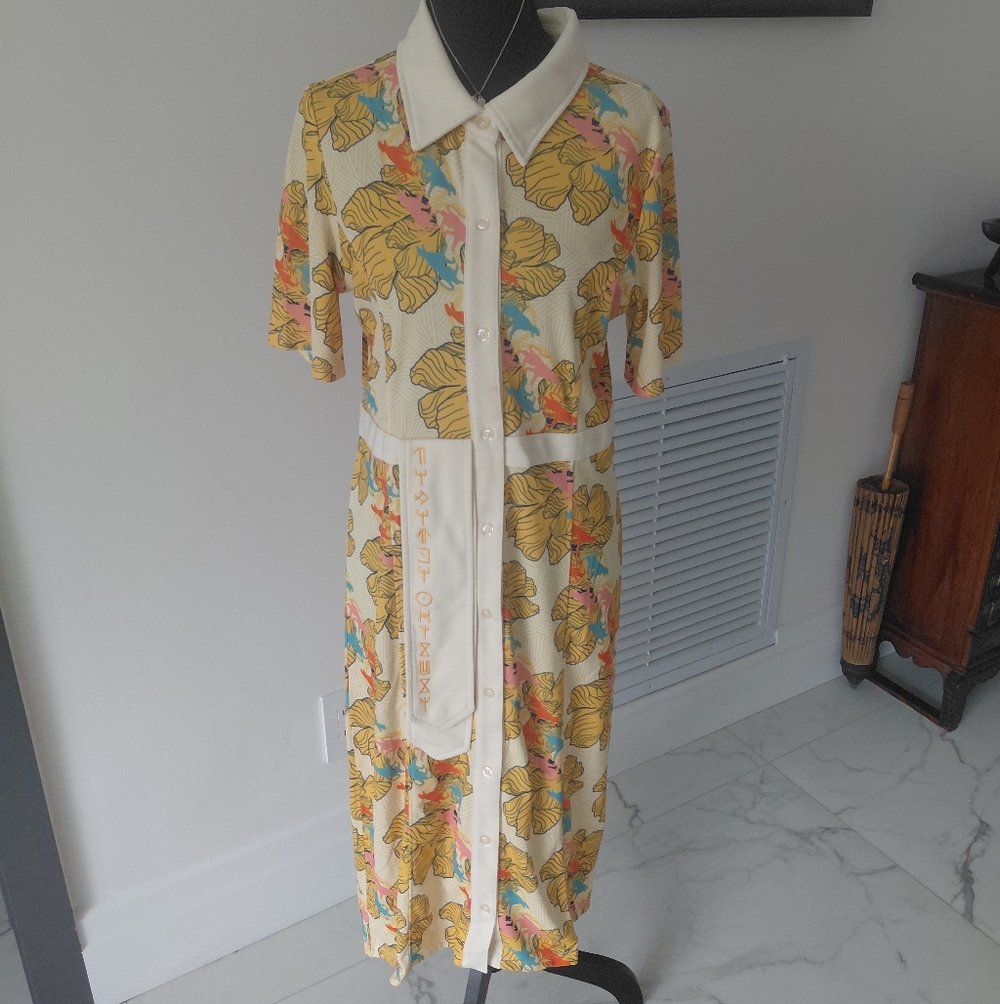 Marvel Cream Midi Dress with Yellow Floral Print